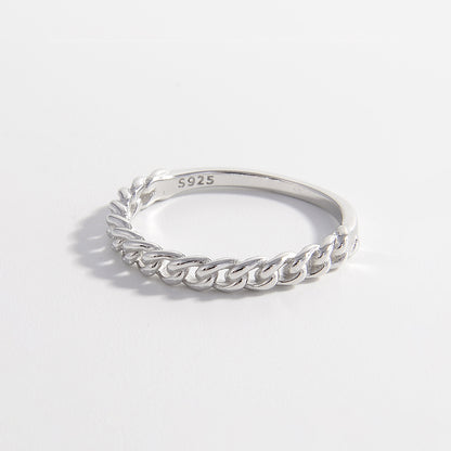 925 Sterling Silver Curb Chain Ring Silver
