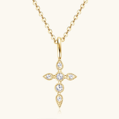 925 Sterling Silver Moissanite Cross Pendant Necklace Gold One Size