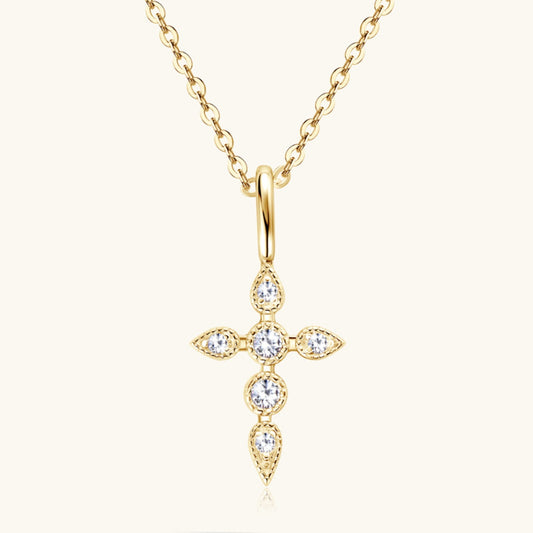 925 Sterling Silver Moissanite Cross Pendant Necklace Gold One Size