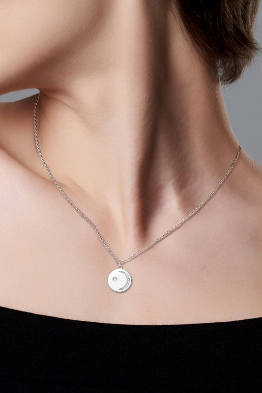 Moissanite Round Pendant Necklace Silver One Size