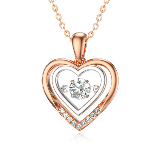 14k Gold Created Moissanite Heart Pendant Necklace for Women, Real Gold Anniversary Jewelry for Wife, Gifts for Her, 16-18 Inch Rose Gold gold