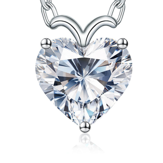 ForeverLove Heart Moissanite Necklaces for Women, 4 or 2 Carats D Color VVS1 Heartshap Moissanite, Silver Pendant Jewelry ,Romantic Gifts for Woman, Wife, Girlfriend, Daughter, Mom, Grandma, Classmates, On Birthday, Anniversary, Engagement, Wedding ,Gradu