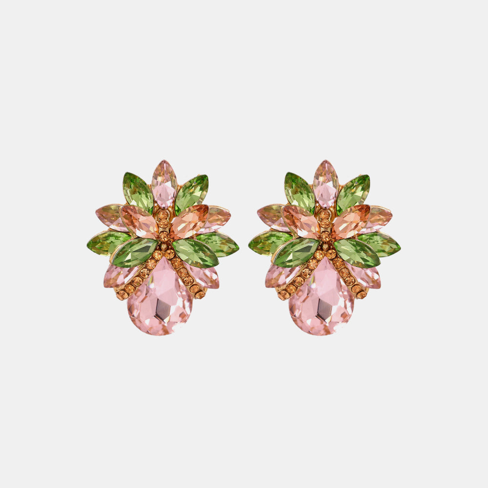Flower Shape Glass Stone Stud Earrings Dusty Pink One Size