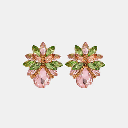 Flower Shape Glass Stone Stud Earrings Dusty Pink One Size