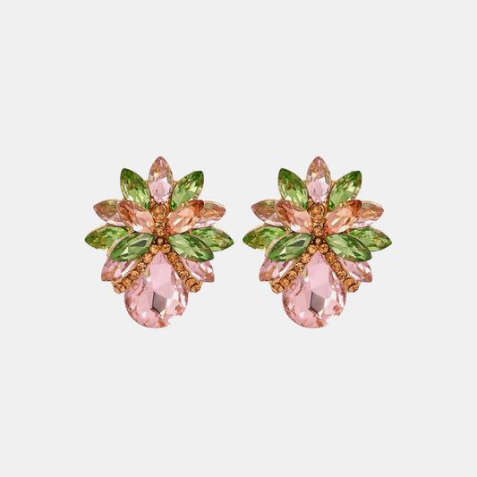 Flower Shape Glass Stone Stud Earrings Dusty Pink One Size