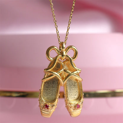 Copper Ballet Shoe Pendant Necklace Gold One Size