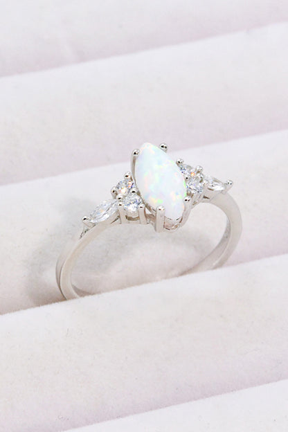 Opal and Zircon Platinum-Plated Ring Opal