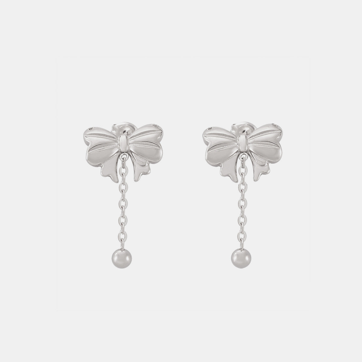 Titanium Steel Bow Earrings Silver One Size