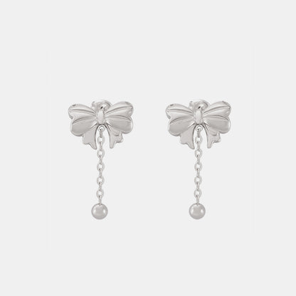 Titanium Steel Bow Earrings Silver One Size