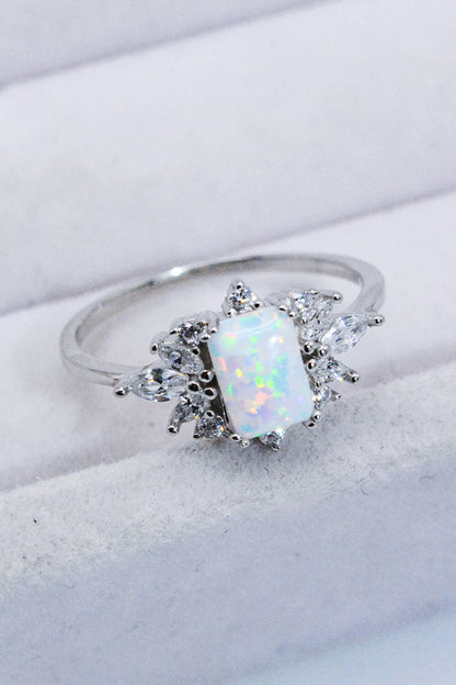 925 Sterling Silver Zircon and Opal Ring Opal