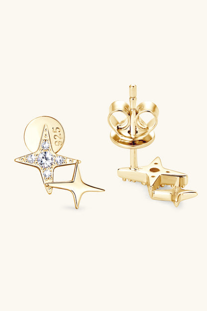 Moissanite 925 Sterling Silver Star Shape Earrings Gold One Size