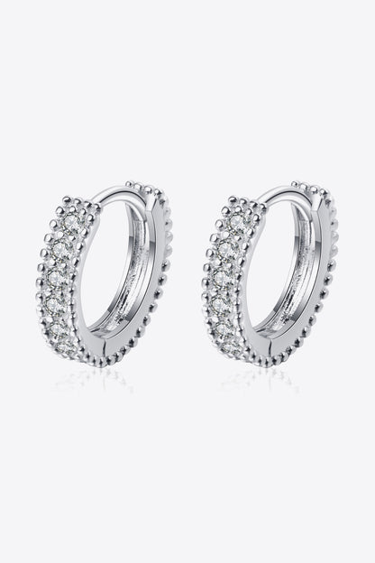 925 Sterling Silver Inlaid Moissanite Huggie Earrings Silver One Size