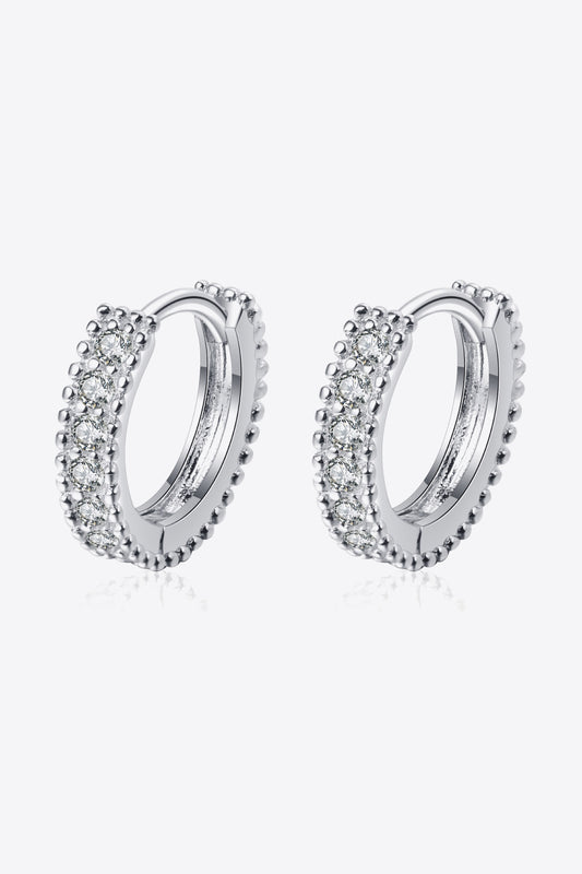 925 Sterling Silver Inlaid Moissanite Huggie Earrings Silver One Size