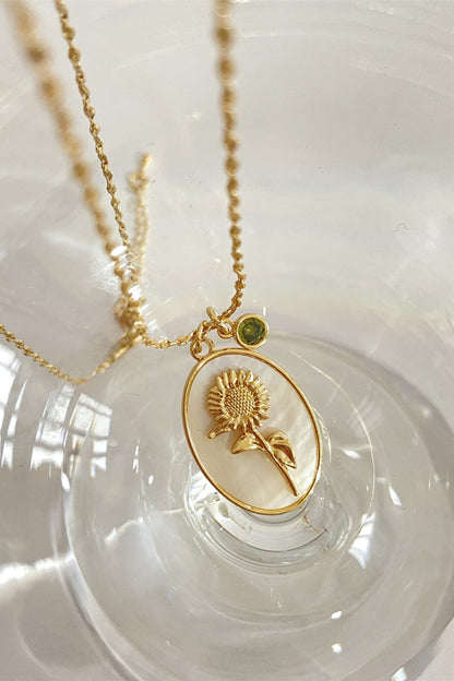 Flower Shell Pendant Copper Necklace August-Poppy One Size