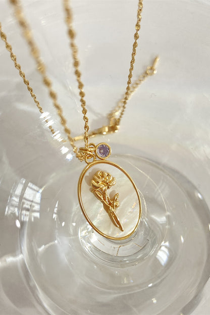 Flower Shell Pendant Copper Necklace June-Rose One Size