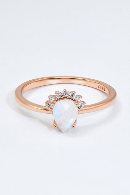18K Rose Gold-Plated Pear Shape Natural Moonstone Ring Rose Gold