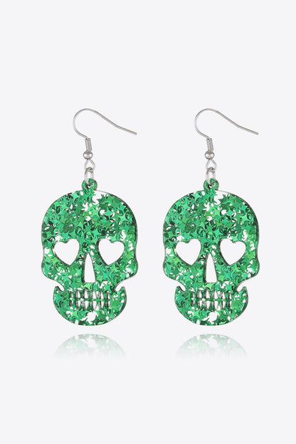 Acrylic Skull Drop Earrings Green One Size