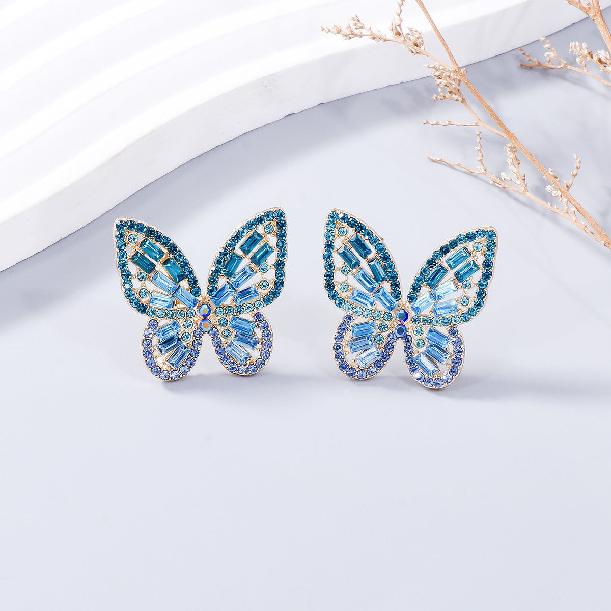 Alloy Inlaid Rhinestone Butterfly Earrings Style A One Size