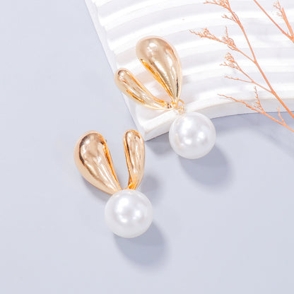 Alloy Drip Oil Bunny Earrings White One Size