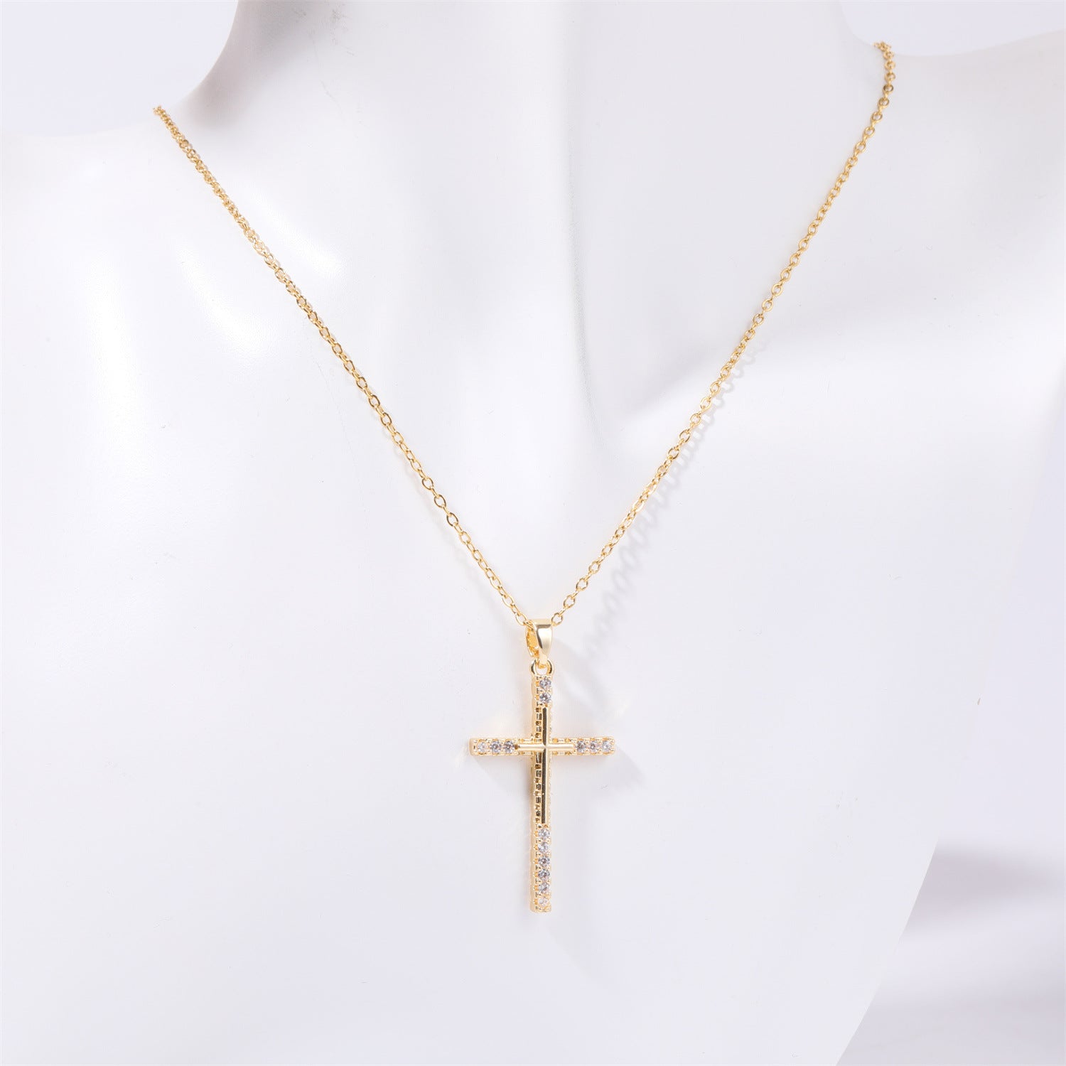 Stainless Steel Inlaid Zircon Cross Necklace Style D One Size