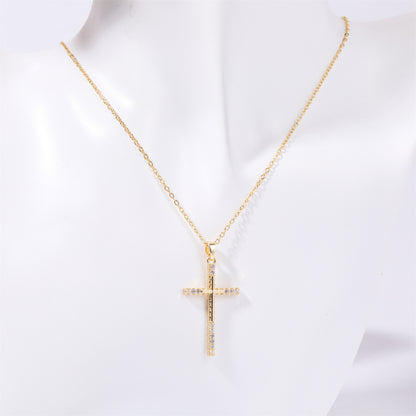 Stainless Steel Inlaid Zircon Cross Necklace Style D One Size