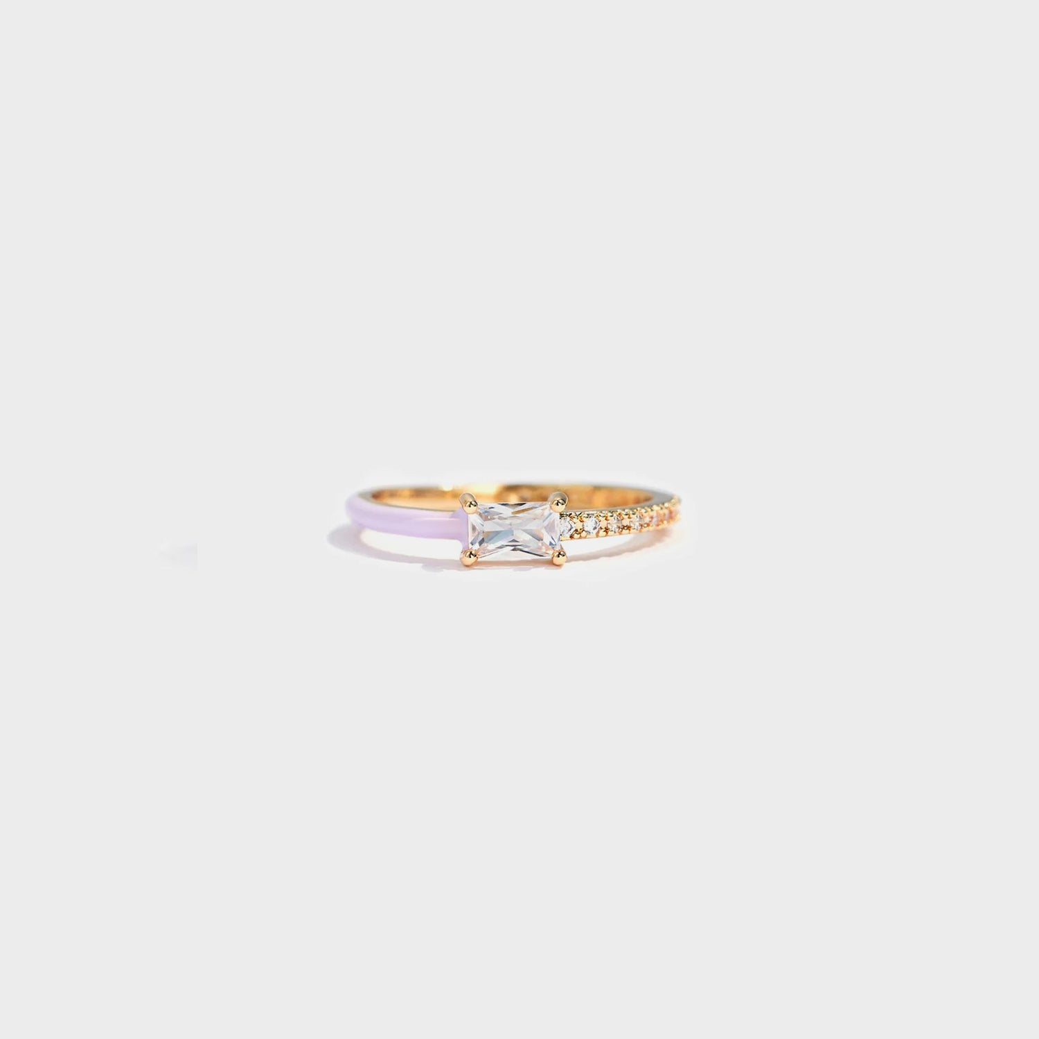 Heart Shape Inlaid Zircon Enamel Ring Pink Purple
