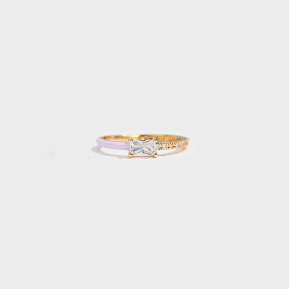 Heart Shape Inlaid Zircon Enamel Ring Pink Purple