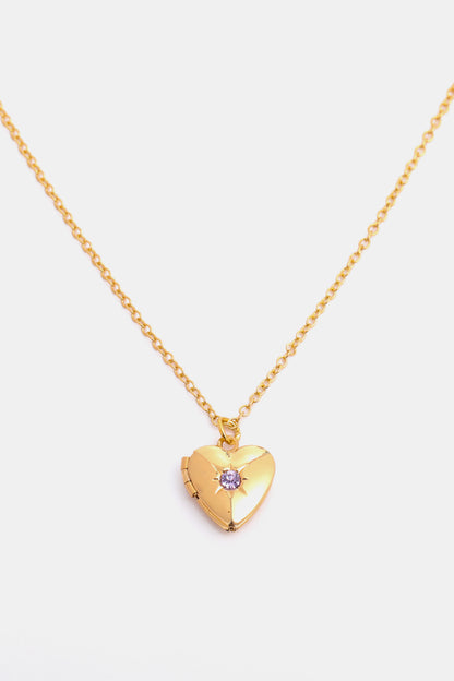 Zircon Heart Shape 14K Gold-Plated Pendant Necklace February One Size