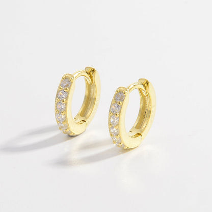 925 Sterling Silver Inlaid Zircon Huggie Earrings Gold One Size