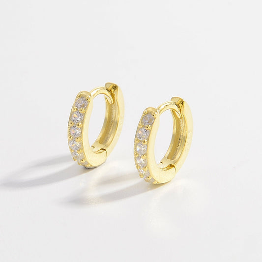 925 Sterling Silver Inlaid Zircon Huggie Earrings Gold One Size