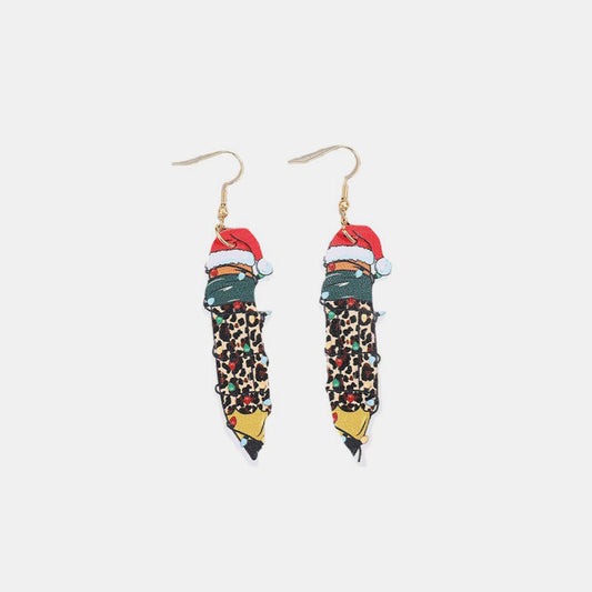 PU Leather Alloy Pencil Earrings Gold One Size