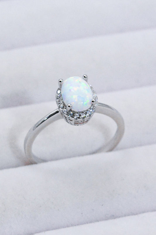 925 Sterling Silver 4-Prong Opal Ring Opal