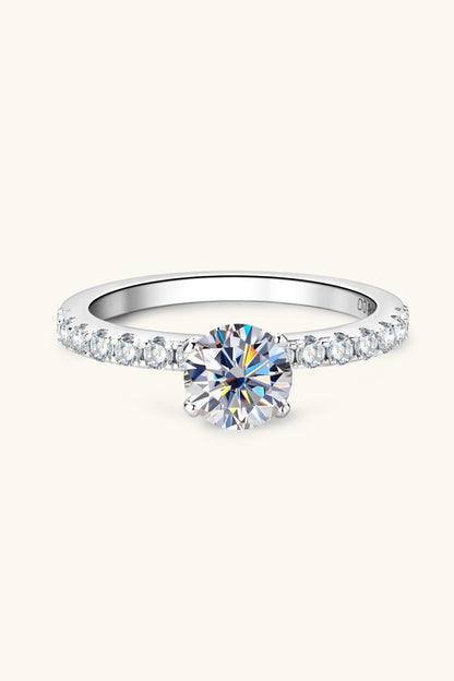 Moissanite Platinum-Plated Side Stone Ring Silver