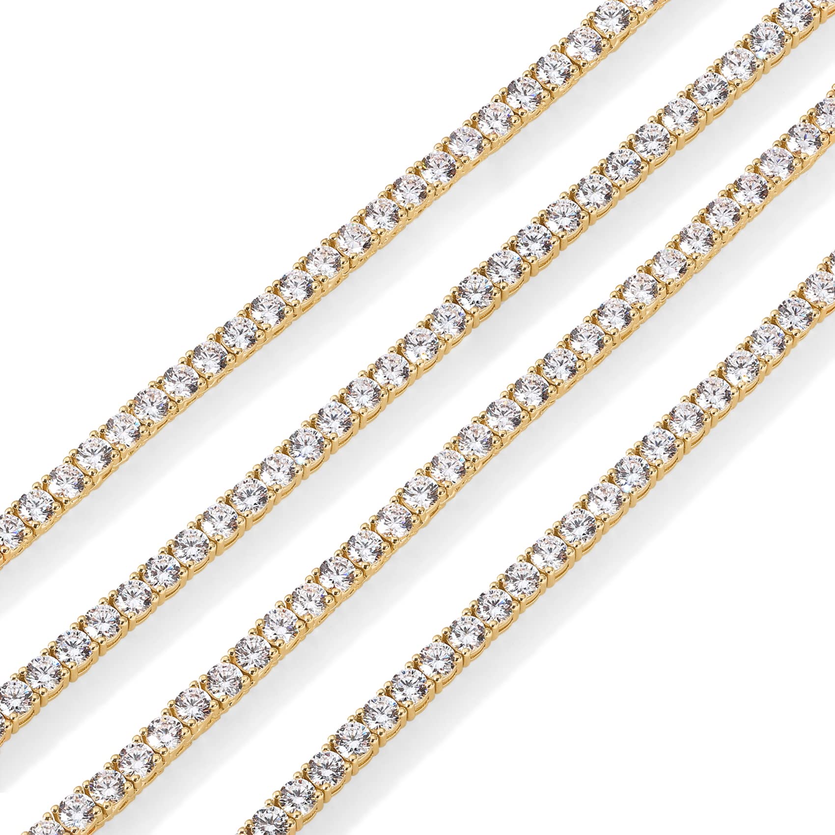 PAVOI 14K Gold Plated 3mm Simulated Diamond Tennis Necklace for Women | Tennis Chain | Chunky Long Gold Necklace for Women| Sizes 15" and 18"