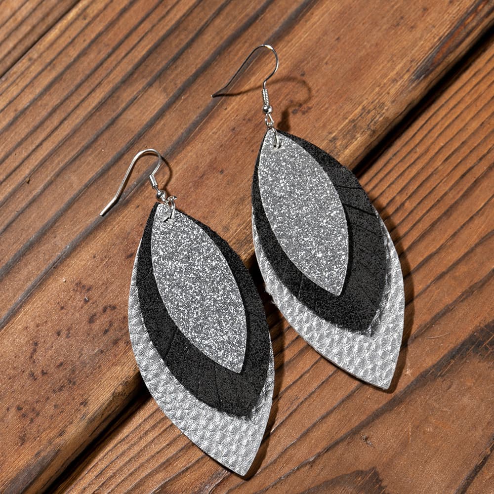PU Leather Drop Earrings Silver One Size