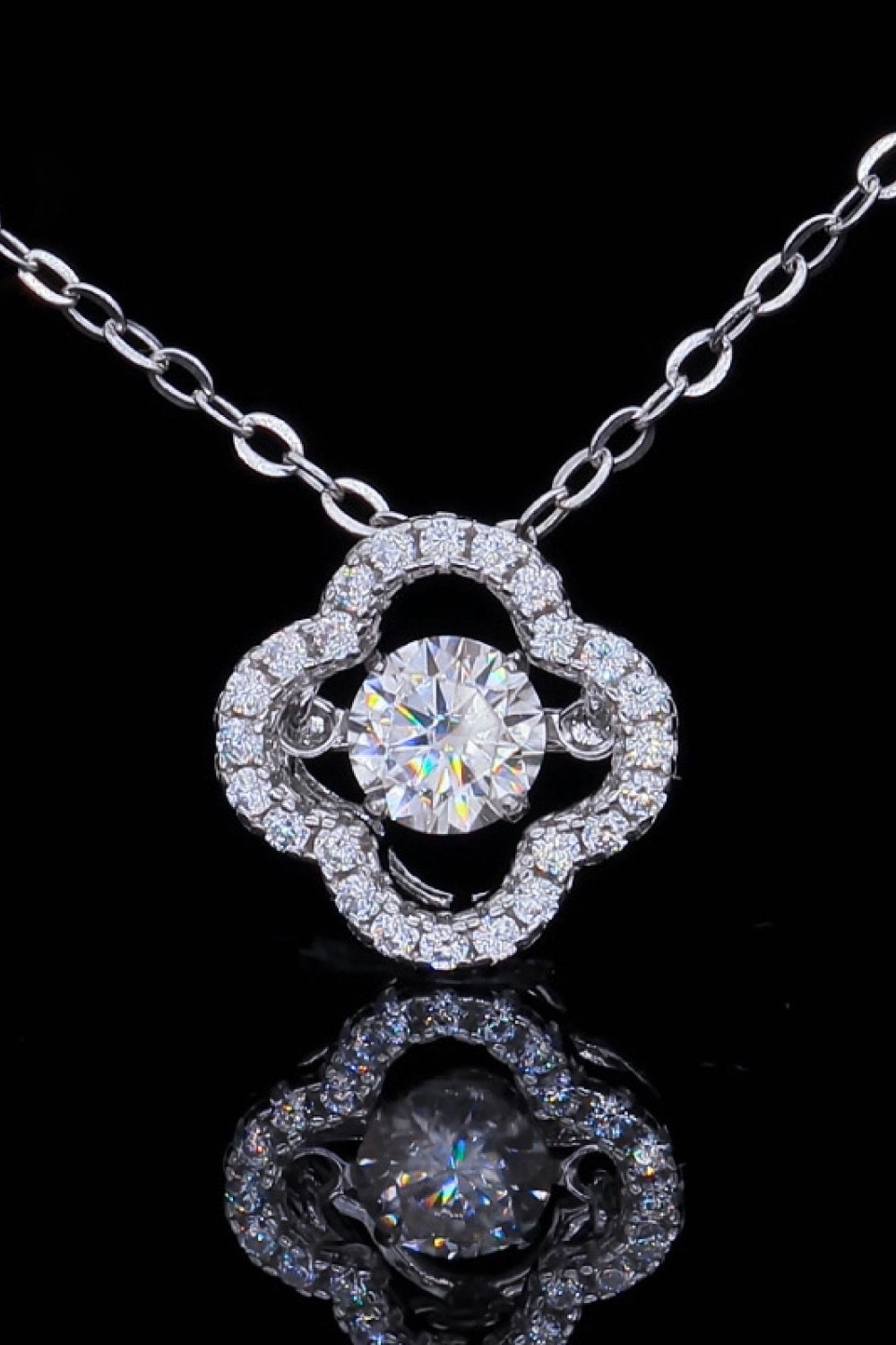 925 Sterling Silver Moissanite Flower Pendant Necklace Silver One Size