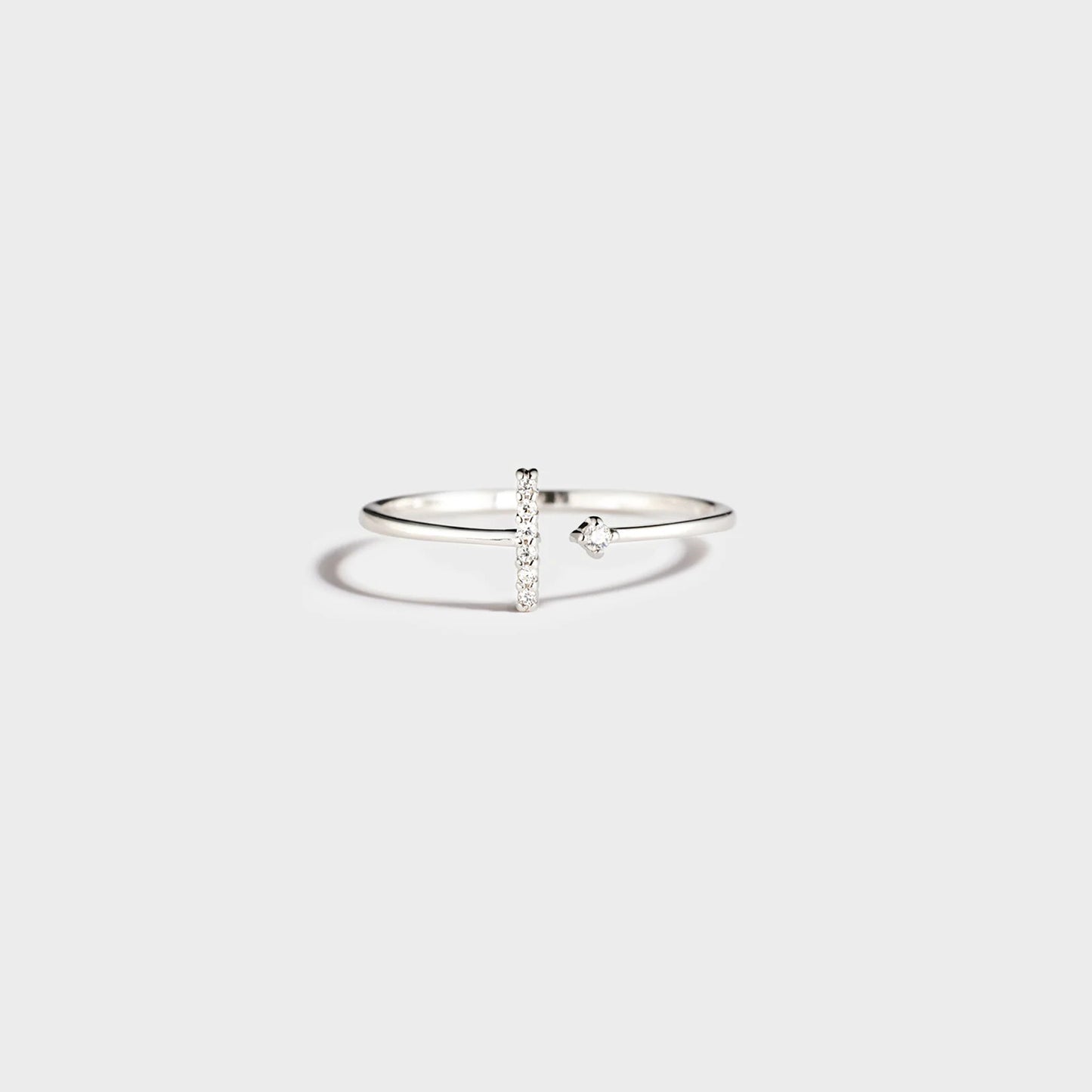 T Shape Inlaid Zircon 925 Sterling Silver Open Ring Silver 7