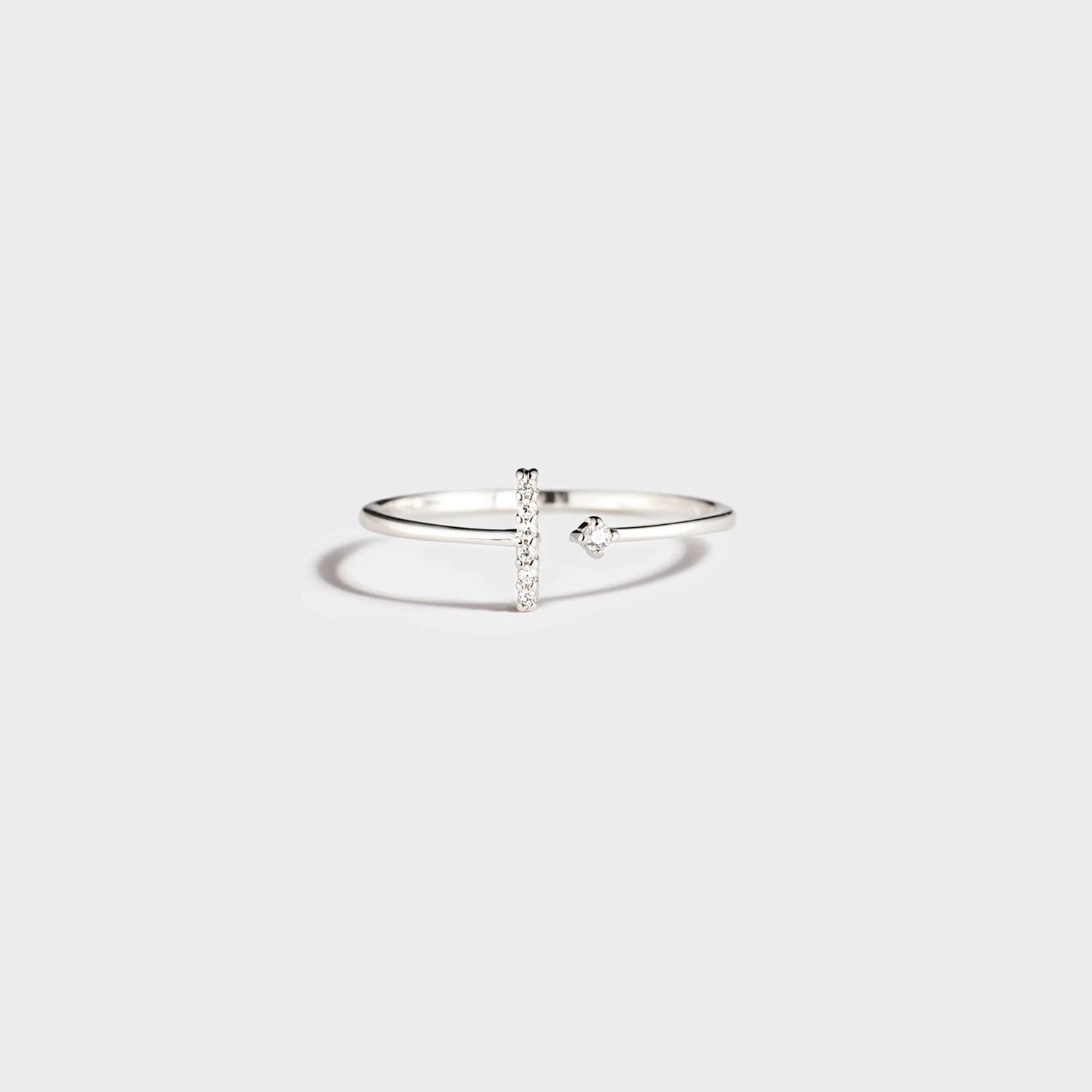 T Shape Inlaid Zircon 925 Sterling Silver Open Ring Silver 7