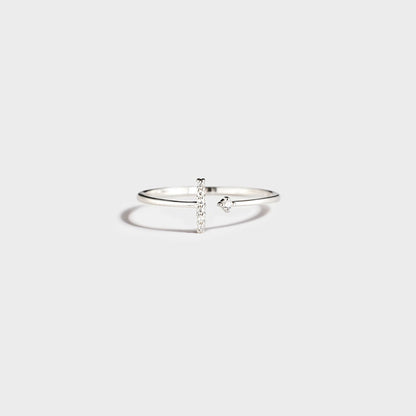 T Shape Inlaid Zircon 925 Sterling Silver Open Ring Silver 7