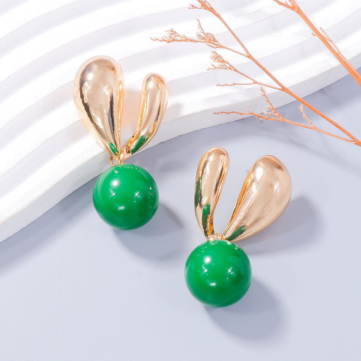 Alloy Drip Oil Bunny Earrings Green One Size