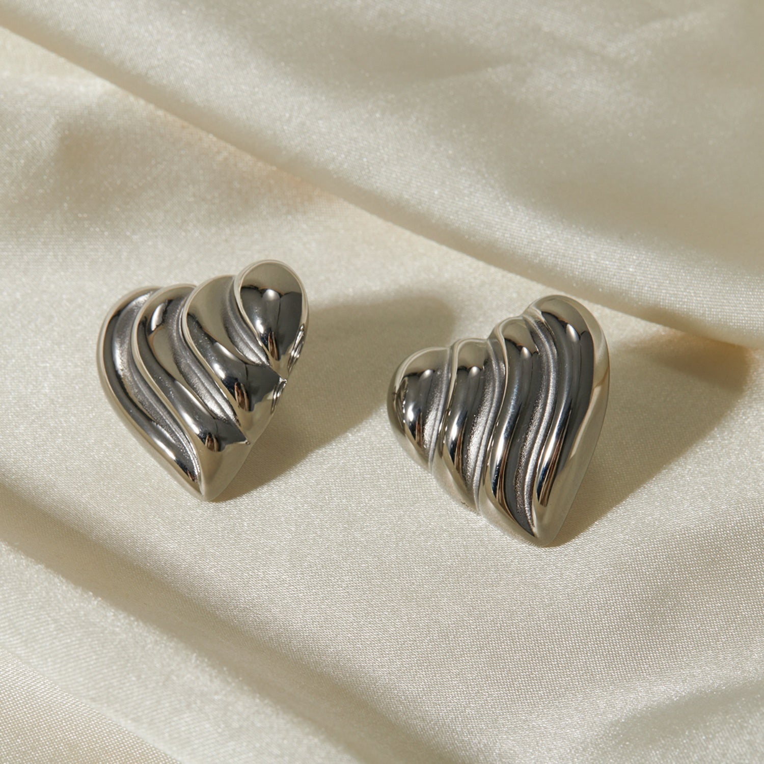 Stainless Steel Heart Shape Stud Earrings Silver One Size