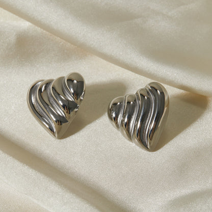 Stainless Steel Heart Shape Stud Earrings Silver One Size