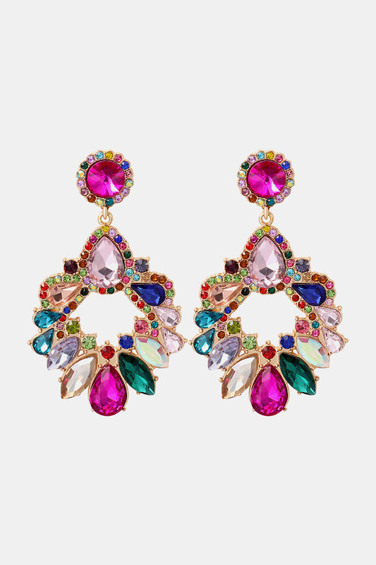 Zinc Alloy Frame Glass Stone Dangle Earrings Multicolor One Size