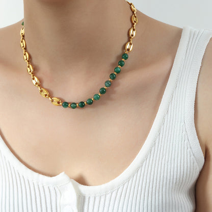 Beaded Titanium Steel Necklace Dark Green One Size