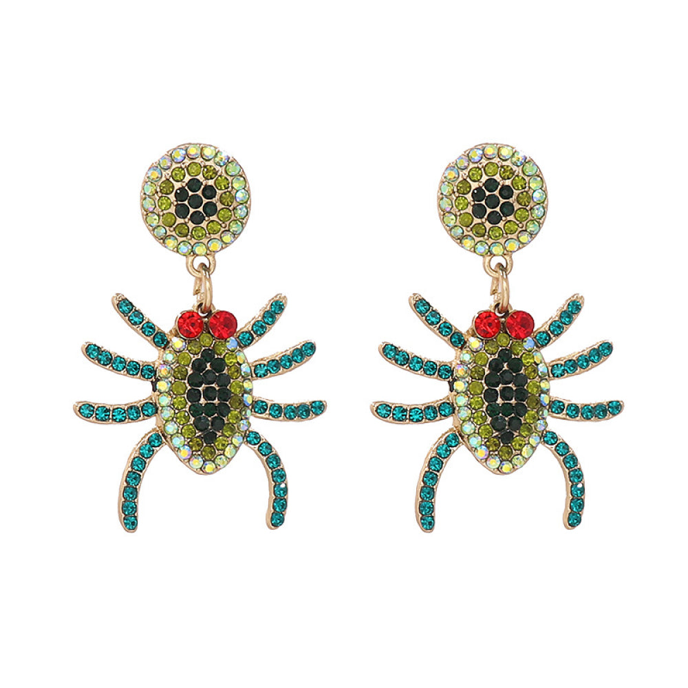 Spider Rhinestone Alloy Earrings Yellow-Green One Size