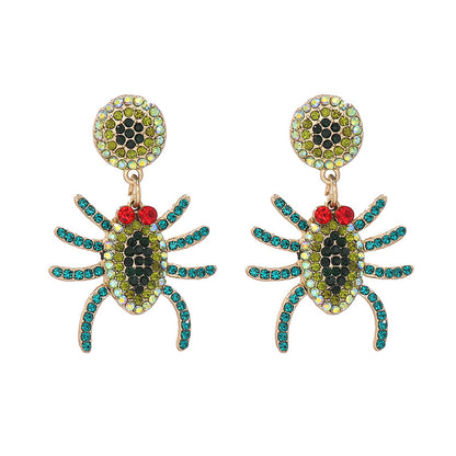 Spider Rhinestone Alloy Earrings Yellow-Green One Size