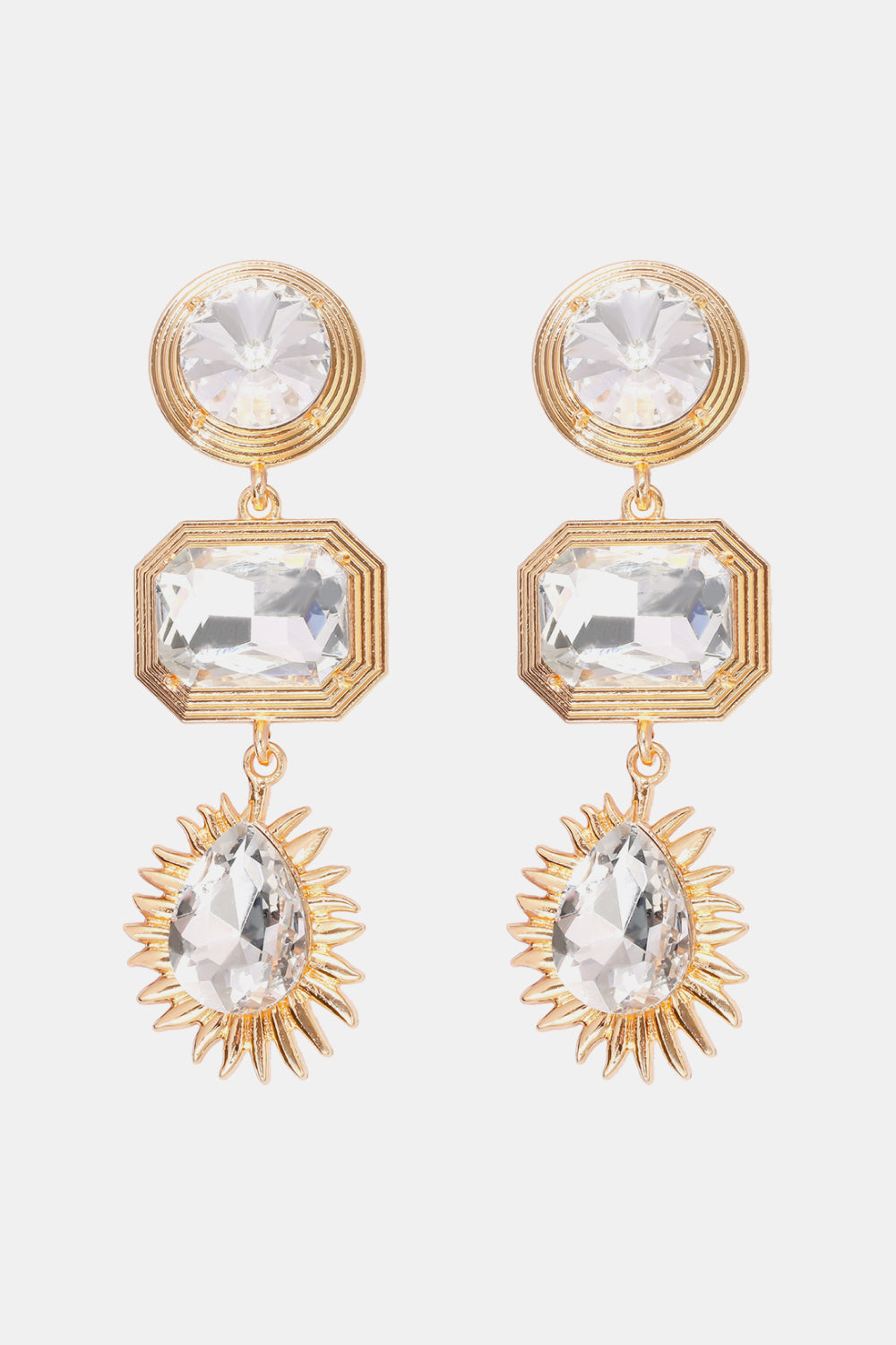Geometrical Shape Zinc Alloy Frame Glass Dangle Earrings Transparent One Size