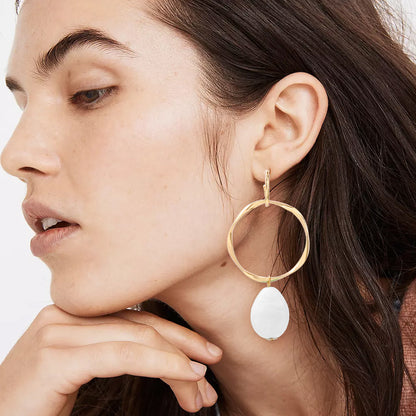 Alloy & Rhinestone Hoop Drop Earrings White One Size