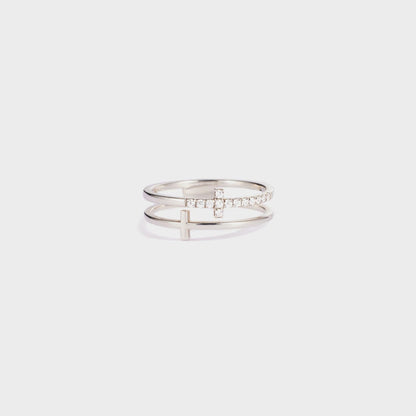 925 Sterling Silver Double Cross Ring Silver