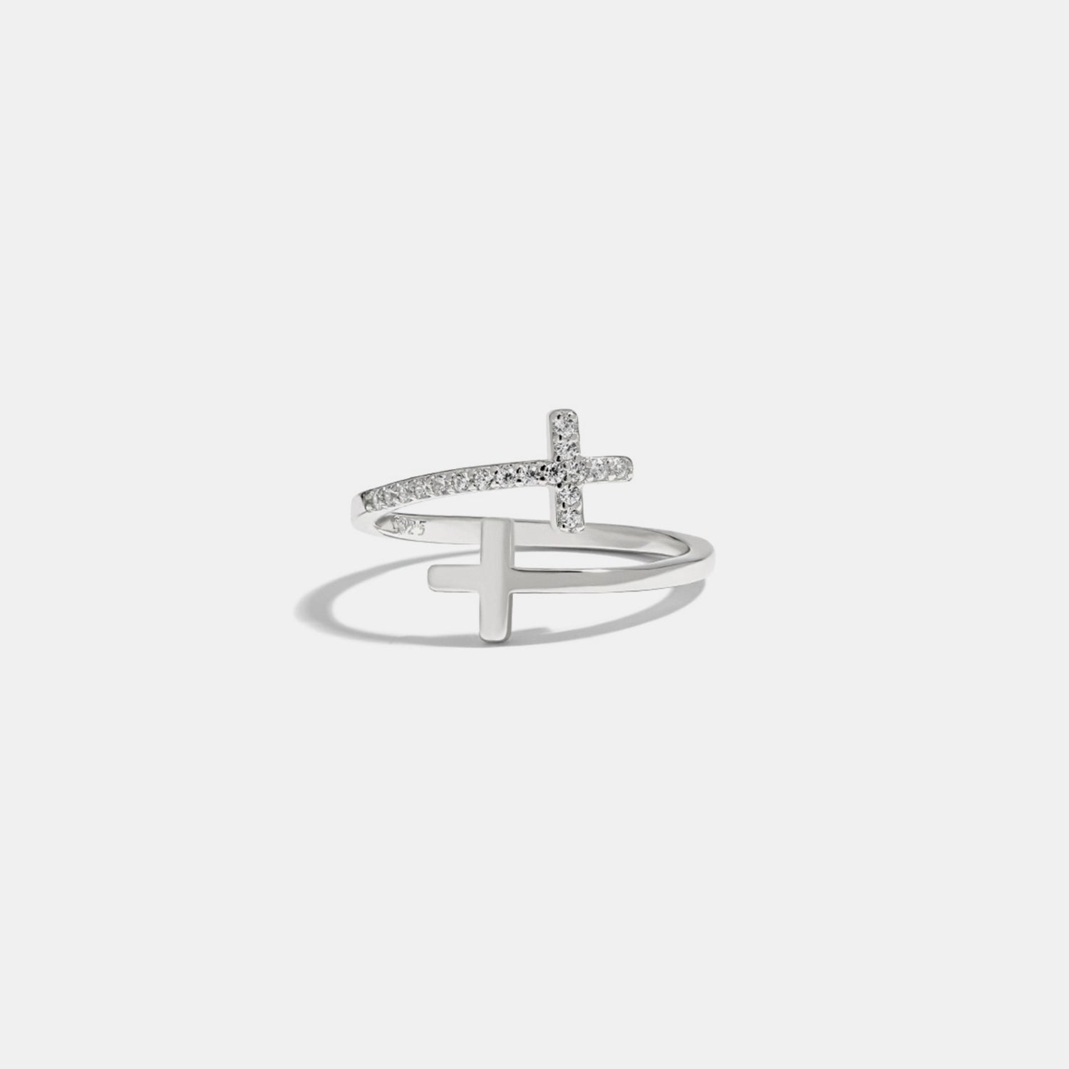 Zircon 925 Sterling Silver Double Cross Bypass Ring Silver 7